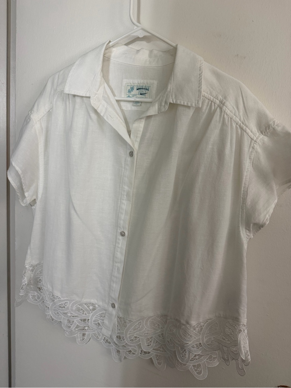 American Eagle Outfitters white Lace-Detail Button Shirt
